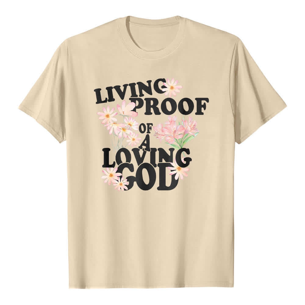 Maglietta classica con stampa floreale "Living Proof Of A Loving God" su entrambi i lati, Christianartworkshop. - Beige - 2XL - image 1