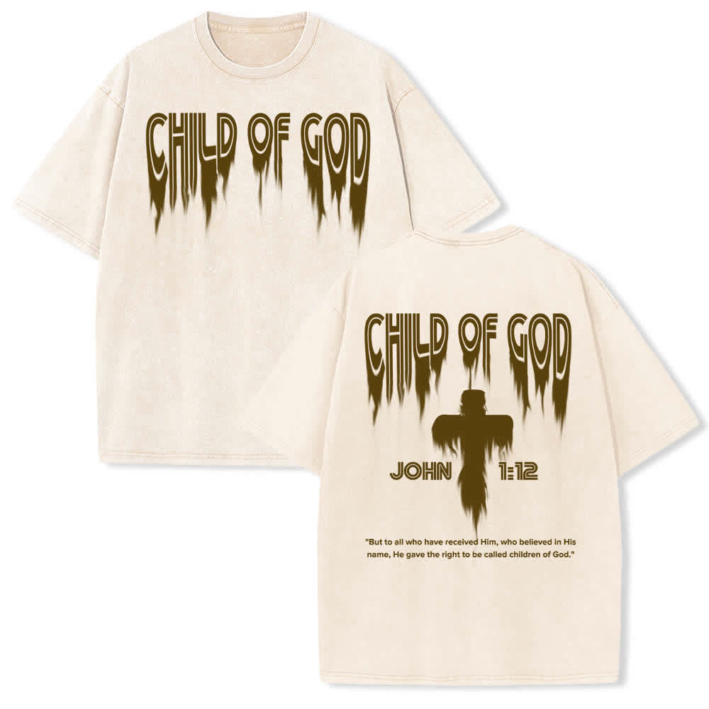Christianartworkshop Maglietta lavata con stampa effetto invecchiato "Figlio di Dio Giovanni 1:12" su entrambi i lati. - Beige - 5XL - image 18