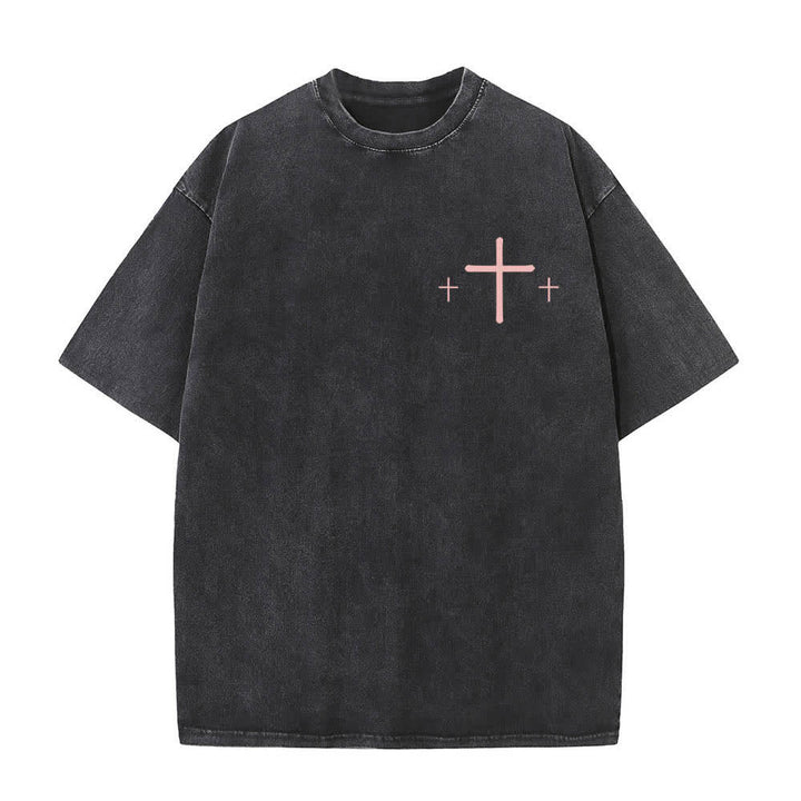 Christianartworkshop T-shirt lavata con stampa su entrambi i lati di una croce con la scritta "Fede contro la paura" e una croce. - image 20