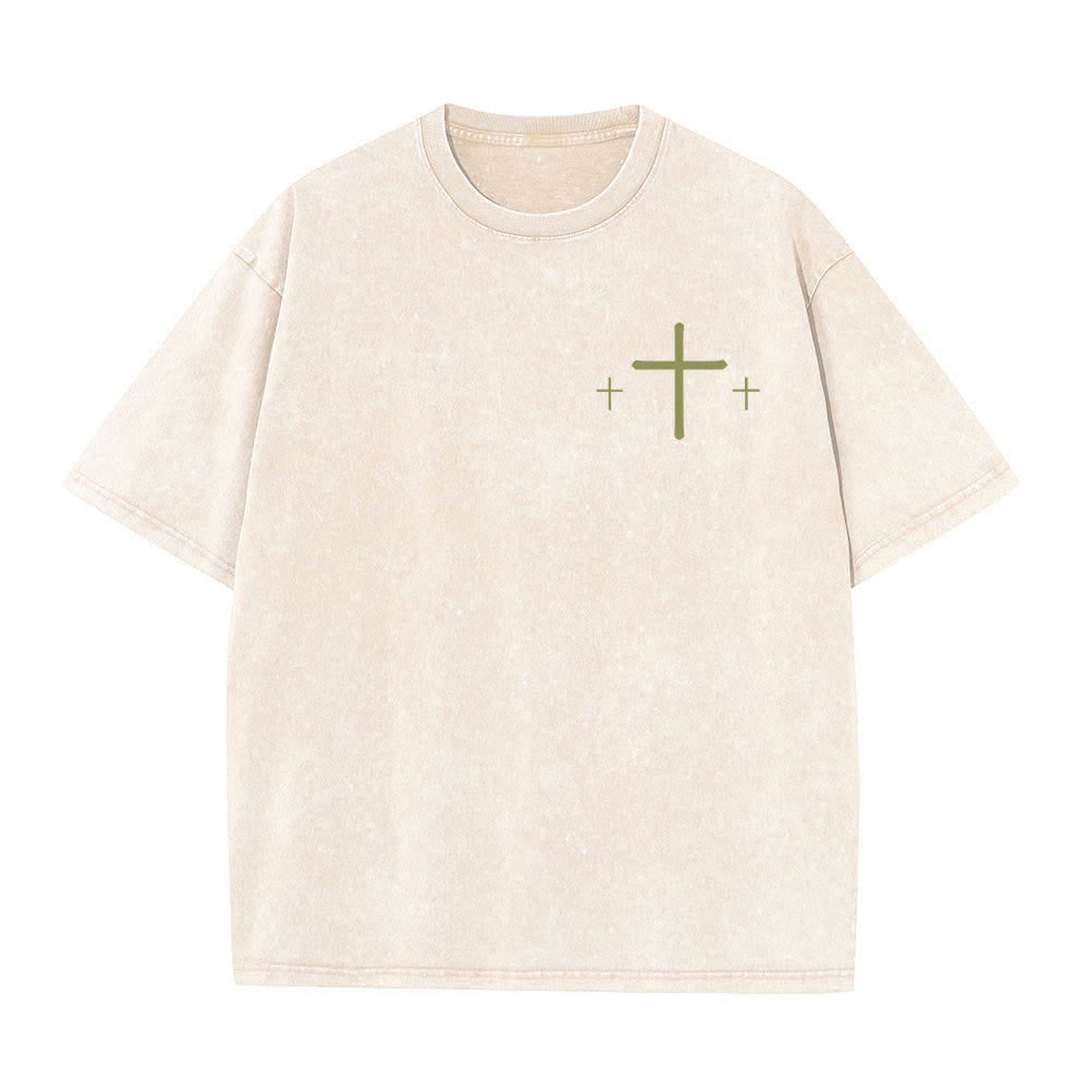 Christianartworkshop T-shirt lavata con stampa su entrambi i lati di una croce con la scritta "Fede contro la paura" e una croce. - image 23