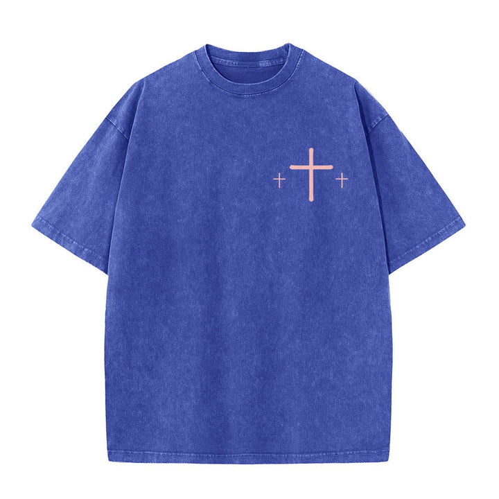 Christianartworkshop T-shirt lavata con stampa su entrambi i lati di una croce con la scritta "Fede contro la paura" e una croce. - image 8