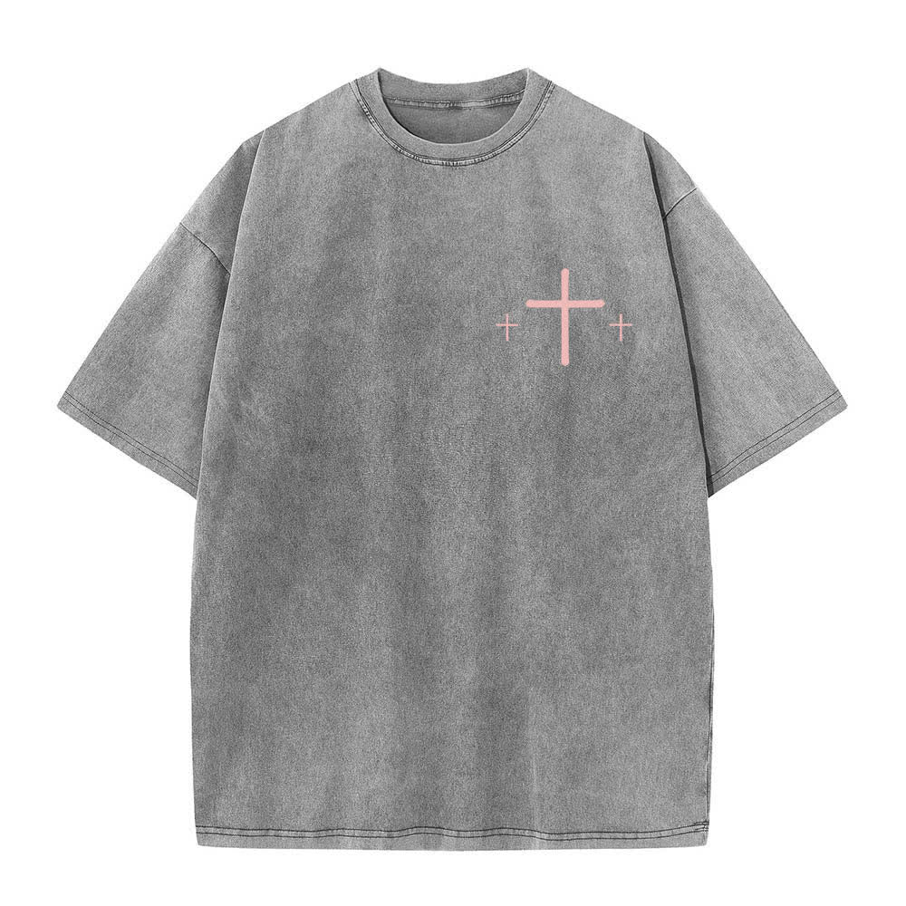 Christianartworkshop T-shirt lavata con stampa su entrambi i lati di una croce con la scritta "Fede contro la paura" e una croce. - image 14