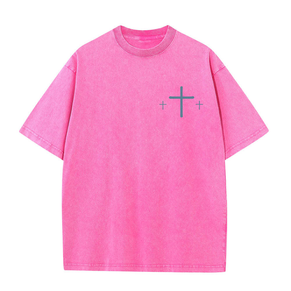 Christianartworkshop T-shirt lavata con stampa su entrambi i lati di una croce con la scritta "Fede contro la paura" e una croce. - image 2