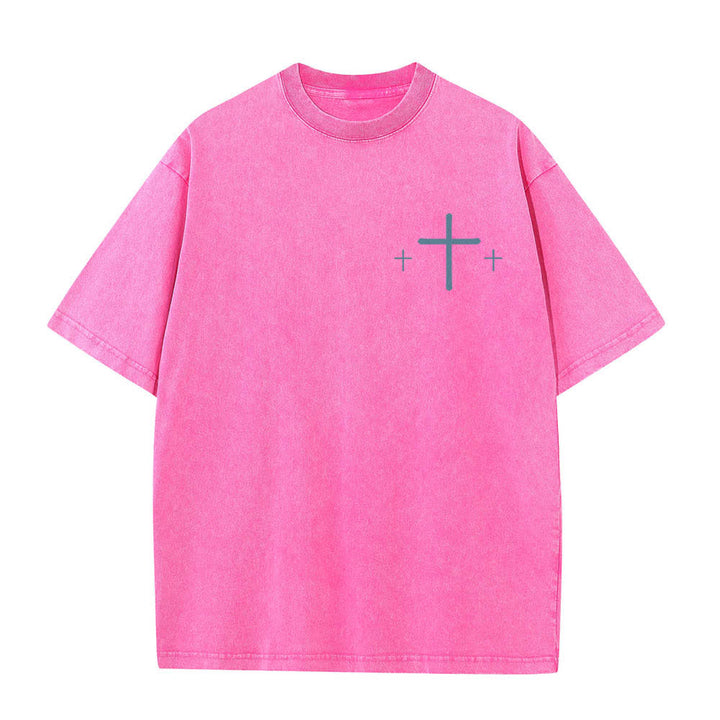 Christianartworkshop T-shirt lavata con stampa su entrambi i lati di una croce con la scritta "Fede contro la paura" e una croce. - image 2