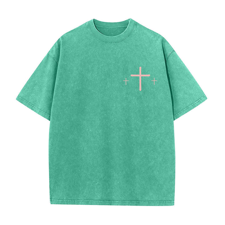 Christianartworkshop T-shirt lavata con stampa su entrambi i lati di una croce con la scritta "Fede contro la paura" e una croce. - image 17