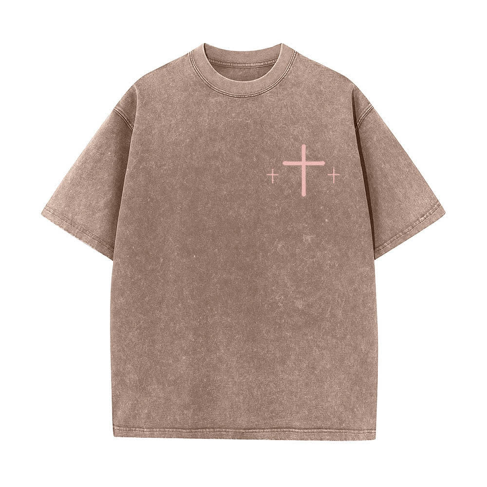 Christianartworkshop T-shirt lavata con stampa su entrambi i lati di una croce con la scritta "Fede contro la paura" e una croce. - image 11