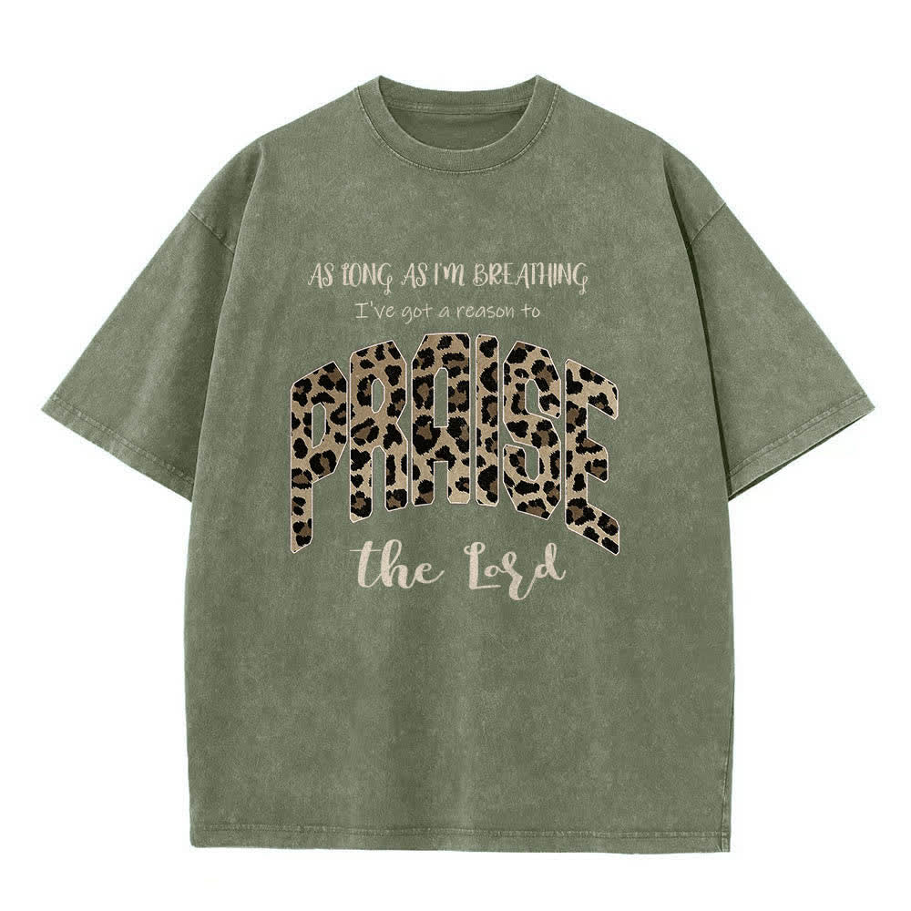 Maglietta Christianartworkshop con stampa leopardata "Loda il Signore" su entrambi i lati, effetto lavato. - Verde militare - 5XL - image 2