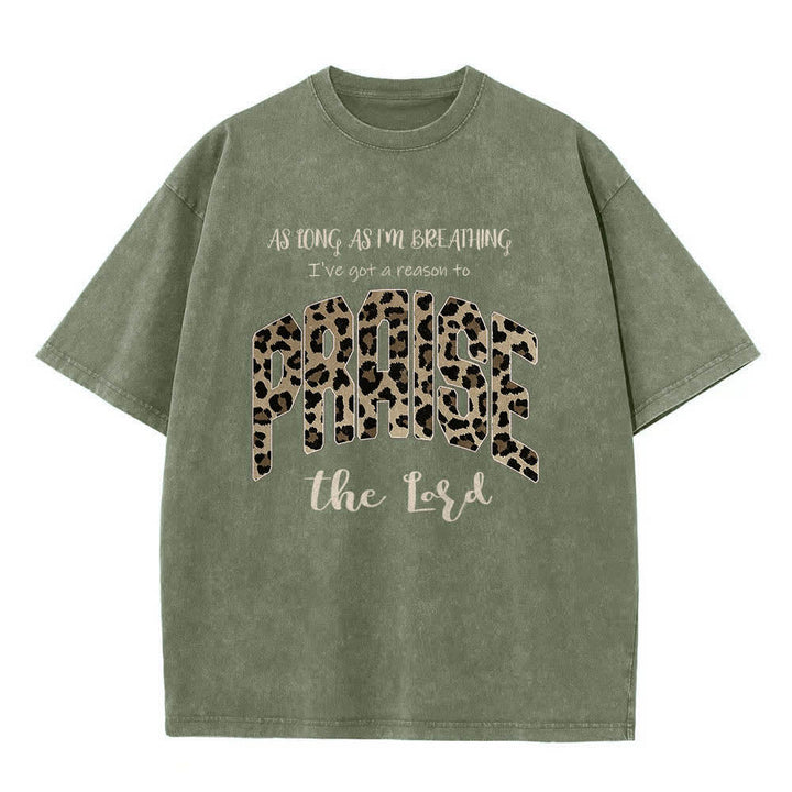 Maglietta Christianartworkshop con stampa leopardata "Loda il Signore" su entrambi i lati, effetto lavato. - Verde militare - 5XL - image 2