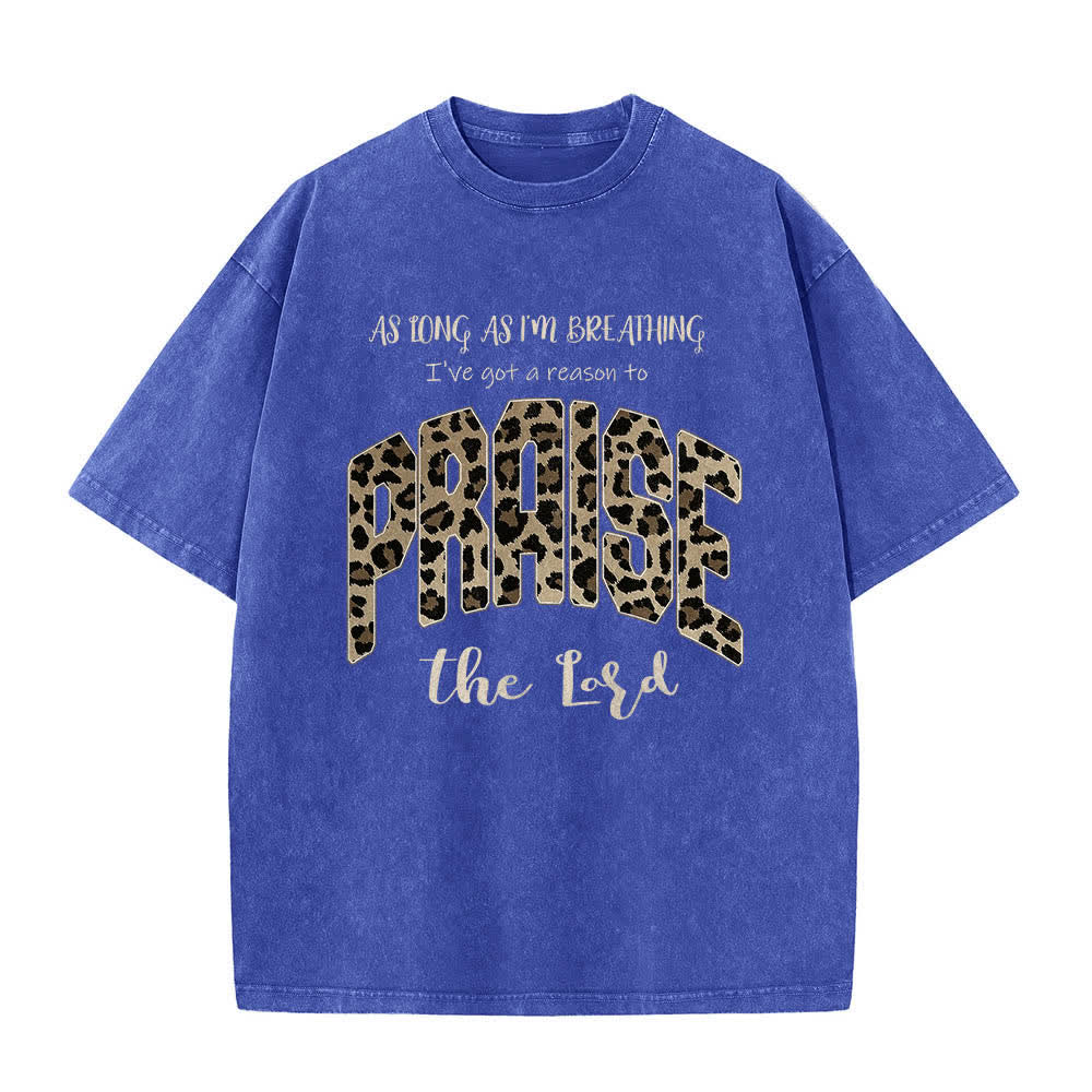 Maglietta Christianartworkshop con stampa leopardata "Loda il Signore" su entrambi i lati, effetto lavato. - Blu - 5XL - image 3