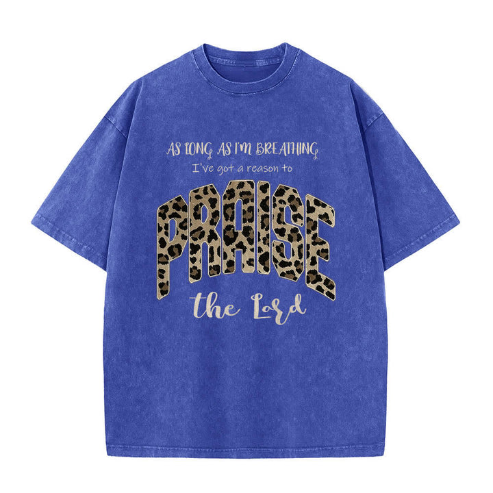 Maglietta Christianartworkshop con stampa leopardata "Loda il Signore" su entrambi i lati, effetto lavato. - Blu - 5XL - image 3