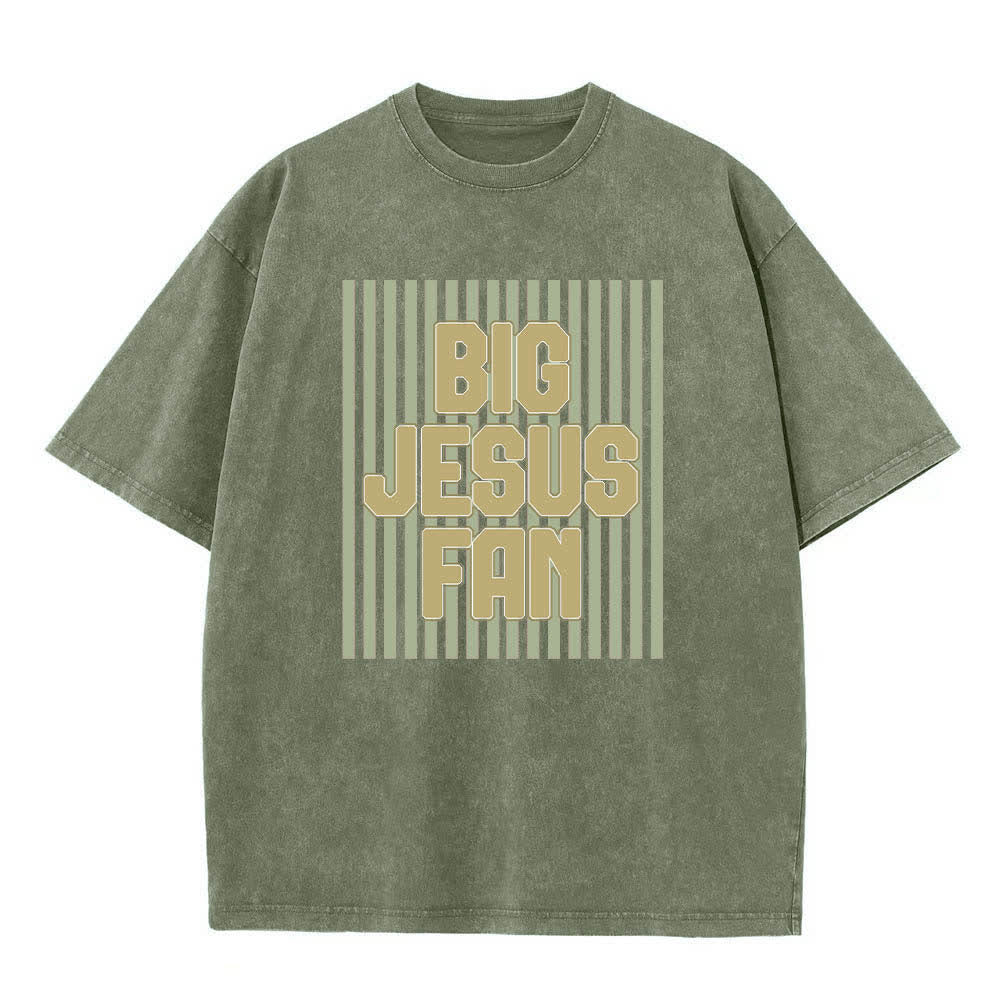 Maglietta lavata con stampa a righe e grande ventaglio di Gesù su entrambi i lati, Christianartworkshop. - Verde militare - 5XL - image 3