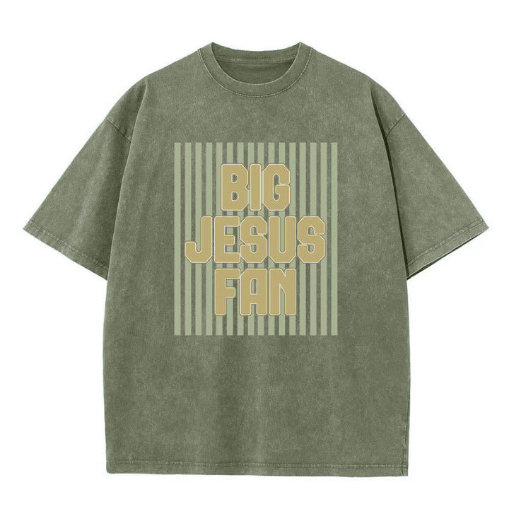 Maglietta lavata con stampa a righe e grande ventaglio di Gesù su entrambi i lati, Christianartworkshop. - Verde militare - 5XL - image 3