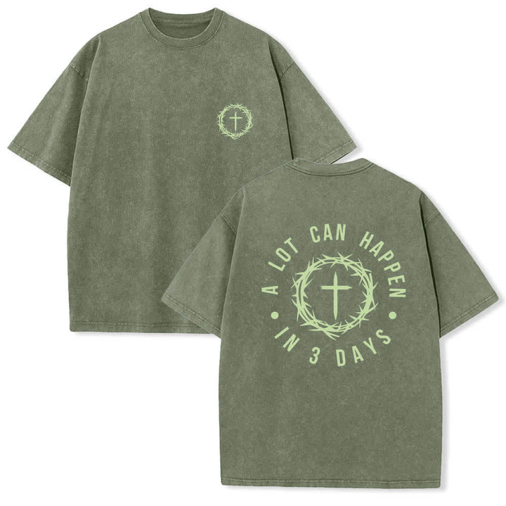 Christianartworkshop Maglietta lavata con stampa fronte-retro "A Lot Can Happen In 3 Days" con corona di spine e croce. - Verde militare - 5XL - image 12