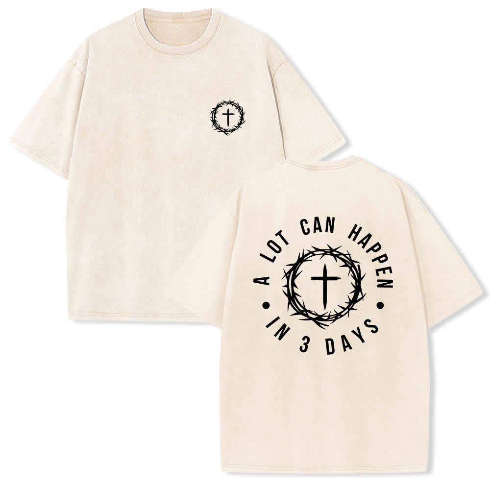 Christianartworkshop Maglietta lavata con stampa fronte-retro "A Lot Can Happen In 3 Days" con corona di spine e croce. - Beige - 5XL - image 3
