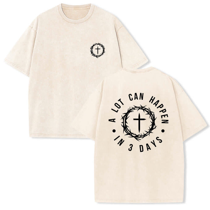 Christianartworkshop Maglietta lavata con stampa fronte-retro "A Lot Can Happen In 3 Days" con corona di spine e croce. - Beige - 5XL - image 3
