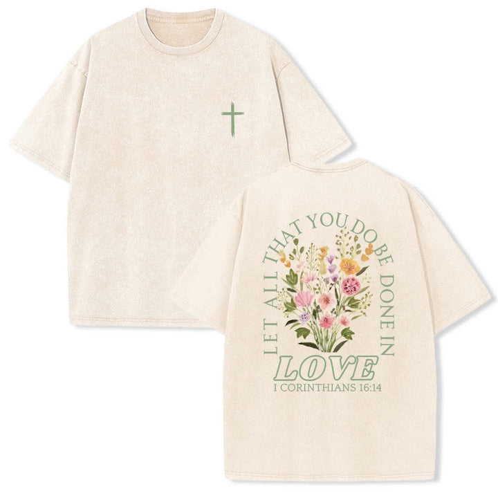 Christianartworkshop T-shirt lavata con stampa floreale a croce "Let All That You Do Be Done In Love" su entrambi i lati. - Beige - 5XL - image 6