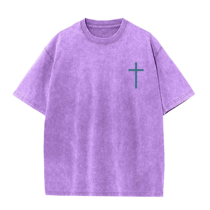Christianartworkshop T-shirt lavata con stampa su entrambi i lati del versetto biblico Filippesi 4:13 e croce. - image 14