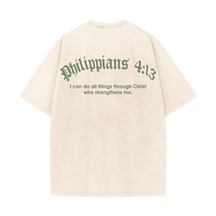 Christianartworkshop T-shirt lavata con stampa su entrambi i lati del versetto biblico Filippesi 4:13 e croce. - image 10