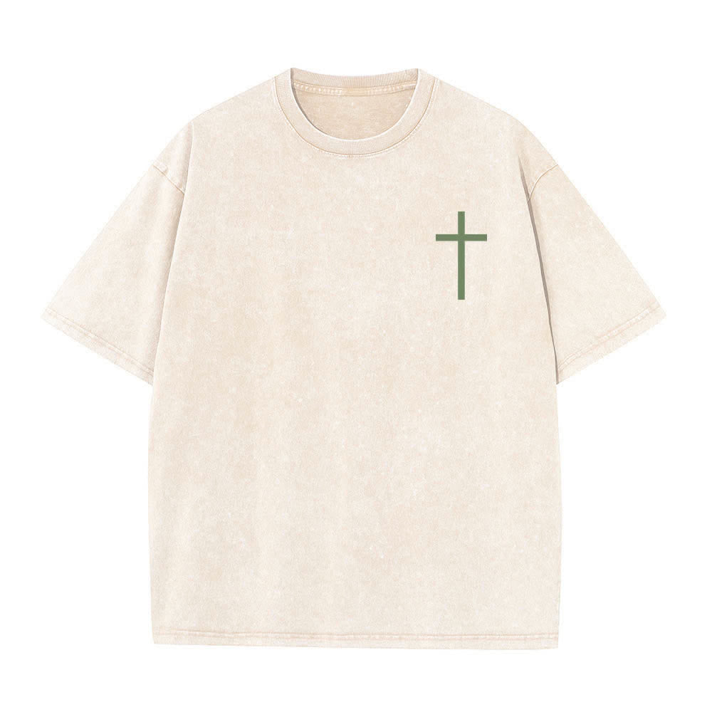 Christianartworkshop T-shirt lavata con stampa su entrambi i lati del versetto biblico Filippesi 4:13 e croce. - image 11