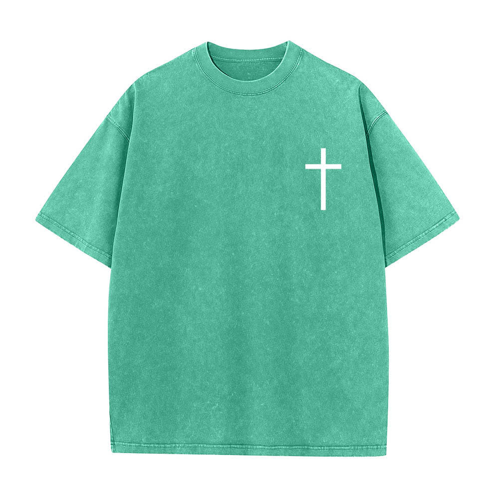 Christianartworkshop T-shirt lavata con stampa su entrambi i lati del versetto biblico Filippesi 4:13 e croce. - image 5