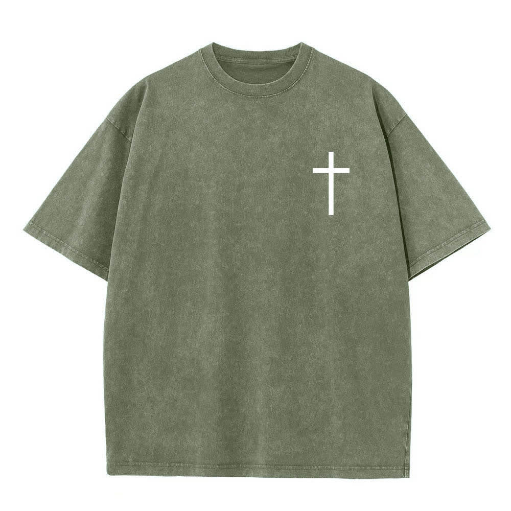 Christianartworkshop T-shirt lavata con stampa su entrambi i lati del versetto biblico Filippesi 4:13 e croce. - image 20