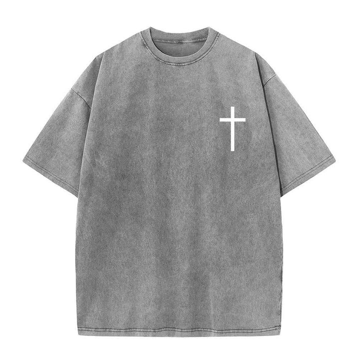 Christianartworkshop T-shirt lavata con stampa su entrambi i lati del versetto biblico Filippesi 4:13 e croce. - image 2