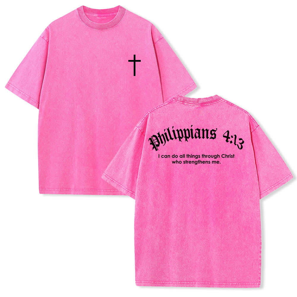 Christianartworkshop T-shirt lavata con stampa su entrambi i lati del versetto biblico Filippesi 4:13 e croce. - Rosa - 5XL - image 15