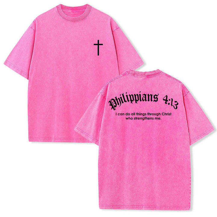 Christianartworkshop T-shirt lavata con stampa su entrambi i lati del versetto biblico Filippesi 4:13 e croce. - Rosa - 5XL - image 15