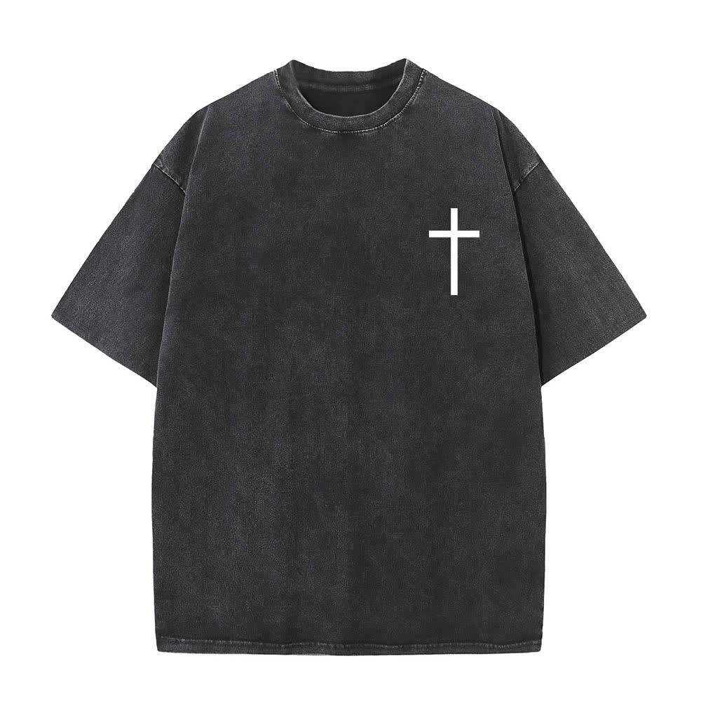 Christianartworkshop T-shirt lavata con stampa su entrambi i lati del versetto biblico Filippesi 4:13 e croce. - image 8
