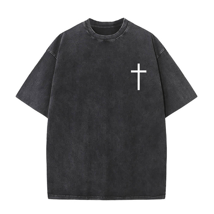 Christianartworkshop T-shirt lavata con stampa su entrambi i lati del versetto biblico Filippesi 4:13 e croce. - image 8