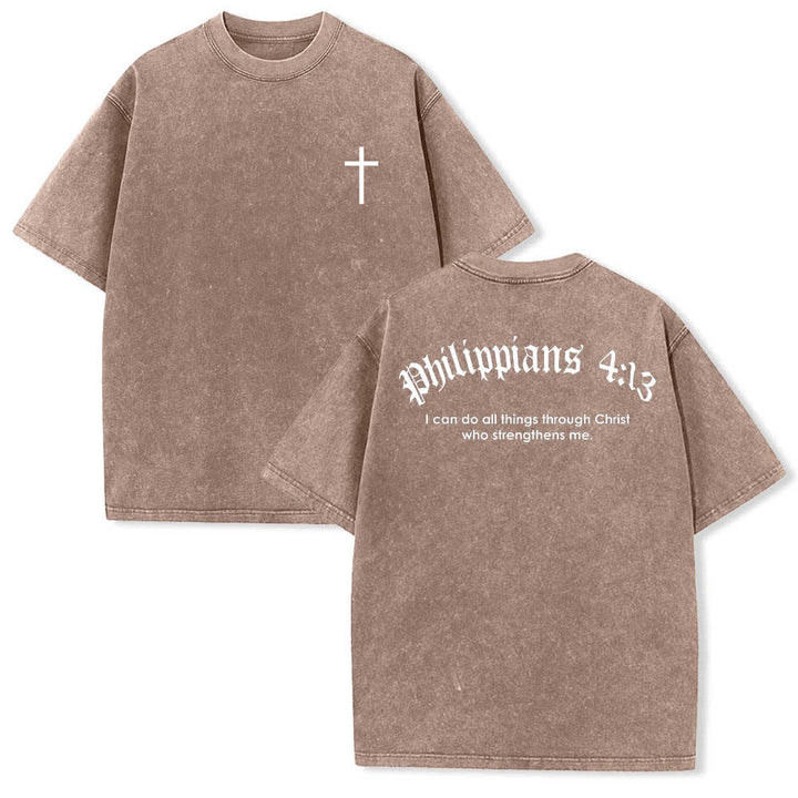 Christianartworkshop T-shirt lavata con stampa su entrambi i lati del versetto biblico Filippesi 4:13 e croce. - Marrone - 5XL - image 24