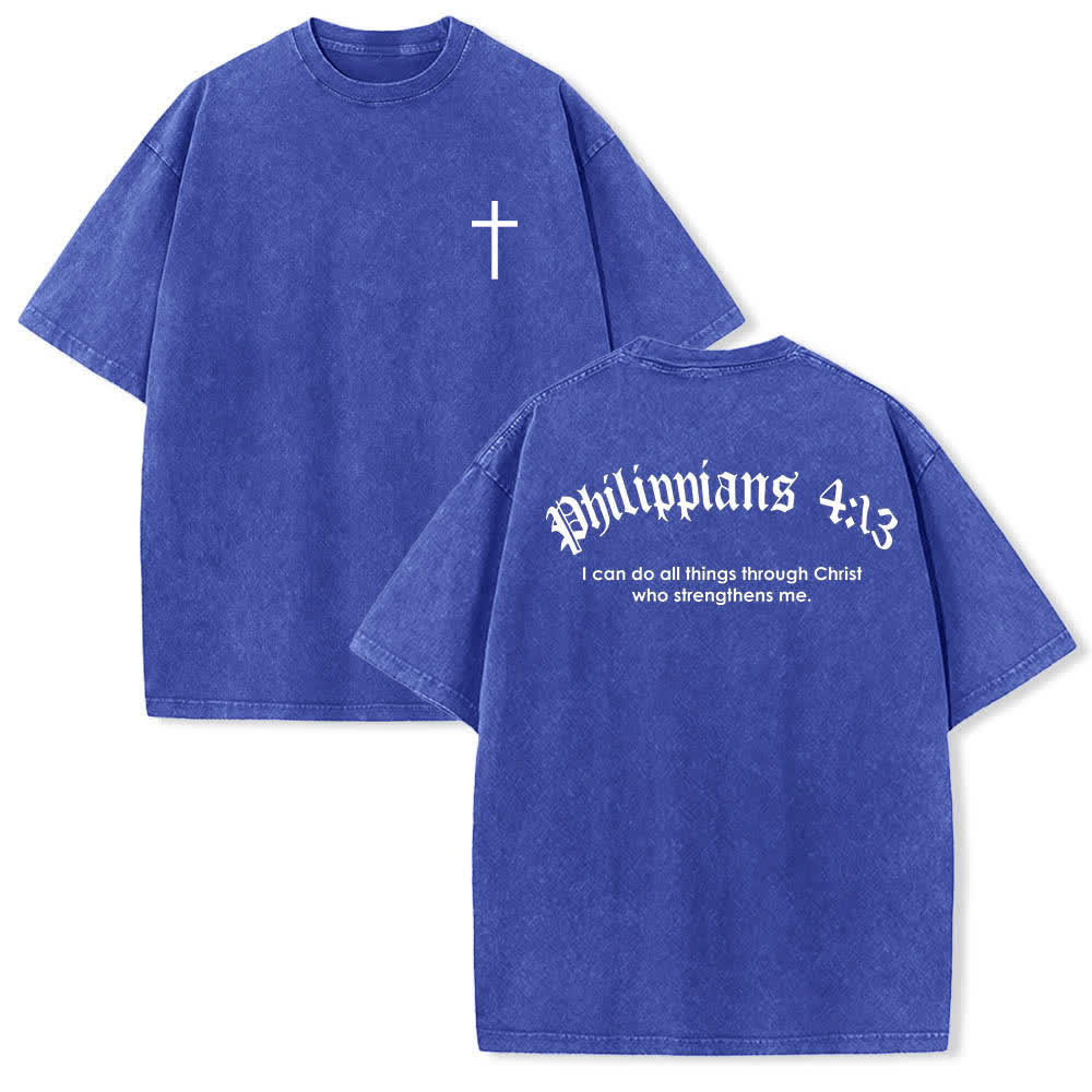 Christianartworkshop T-shirt lavata con stampa su entrambi i lati del versetto biblico Filippesi 4:13 e croce. - Blu - 5XL - image 21