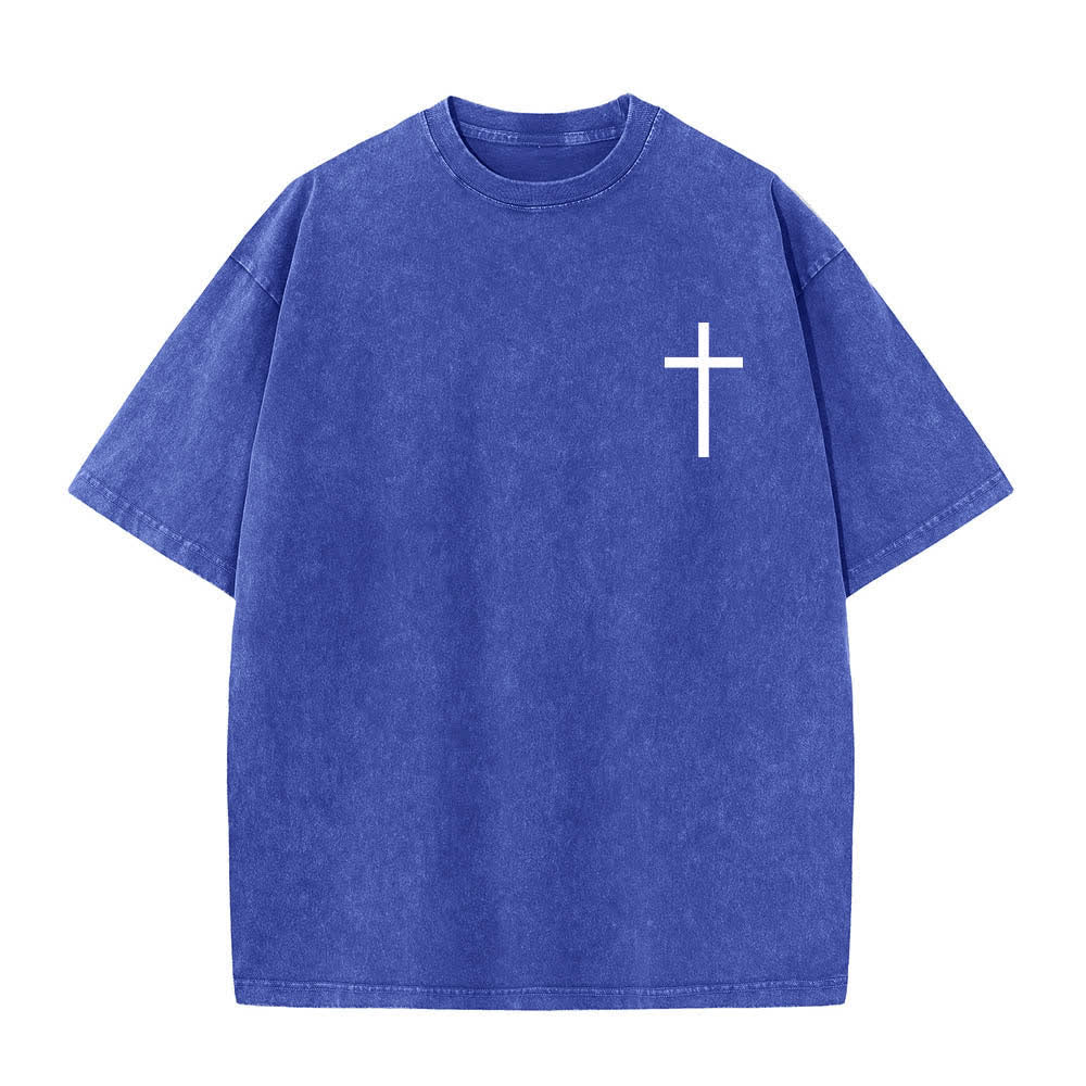 Christianartworkshop T-shirt lavata con stampa su entrambi i lati del versetto biblico Filippesi 4:13 e croce. - image 23