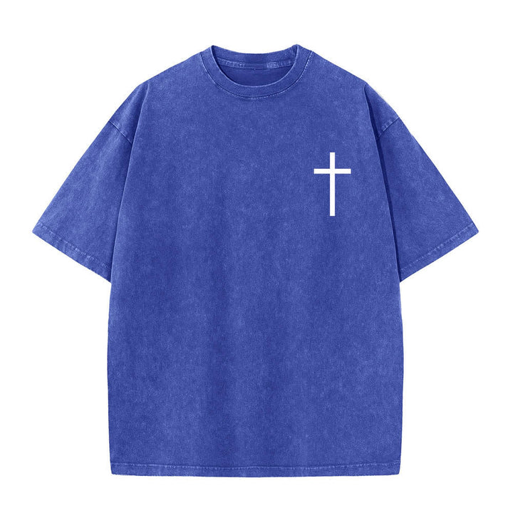 Christianartworkshop T-shirt lavata con stampa su entrambi i lati del versetto biblico Filippesi 4:13 e croce. - image 23