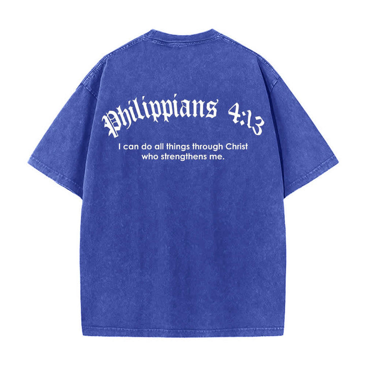 Christianartworkshop T-shirt lavata con stampa su entrambi i lati del versetto biblico Filippesi 4:13 e croce. - image 22