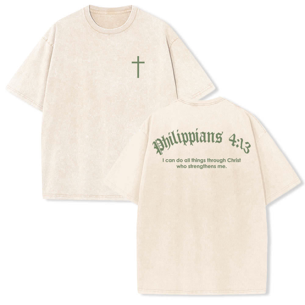 Christianartworkshop T-shirt lavata con stampa su entrambi i lati del versetto biblico Filippesi 4:13 e croce. - Beige - 5XL - image 9