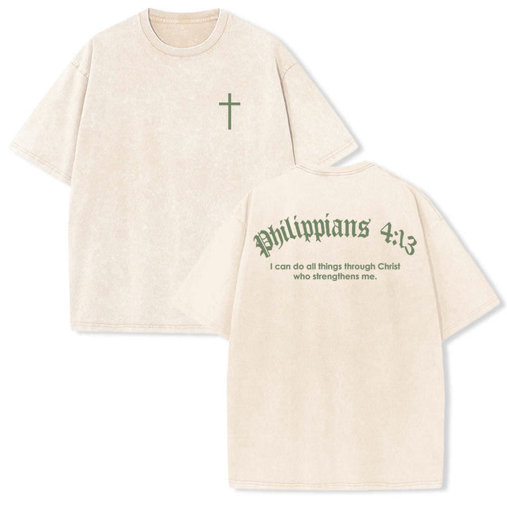 Christianartworkshop T-shirt lavata con stampa su entrambi i lati del versetto biblico Filippesi 4:13 e croce. - Beige - 5XL - image 9