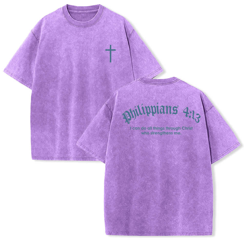 Christianartworkshop T-shirt lavata con stampa su entrambi i lati del versetto biblico Filippesi 4:13 e croce. - Viola - 5XL - image 12