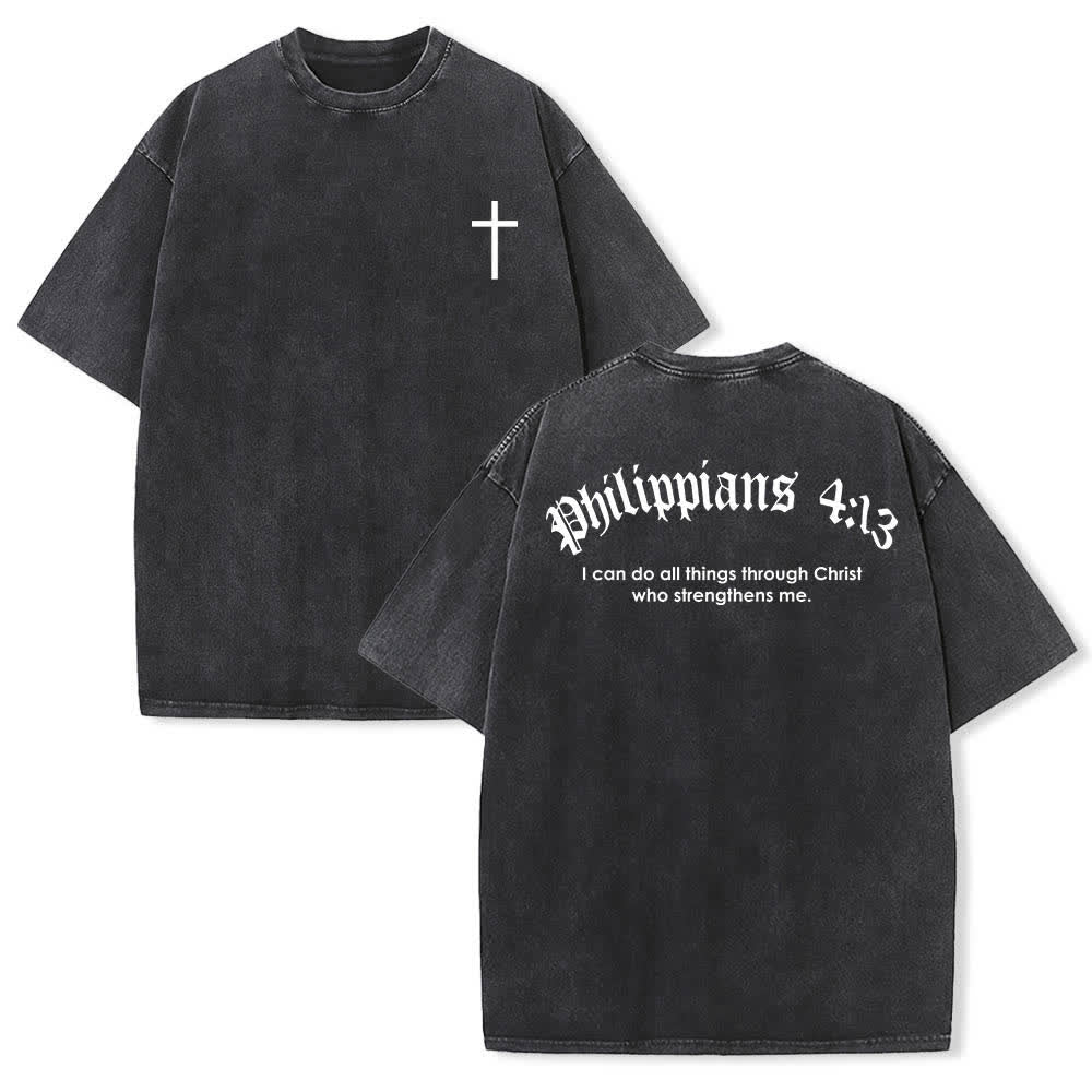 Christianartworkshop T-shirt lavata con stampa su entrambi i lati del versetto biblico Filippesi 4:13 e croce. - Nero - 5XL - image 6