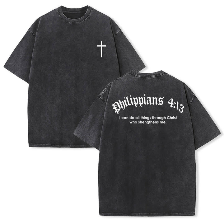 Christianartworkshop T-shirt lavata con stampa su entrambi i lati del versetto biblico Filippesi 4:13 e croce. - Nero - 5XL - image 6