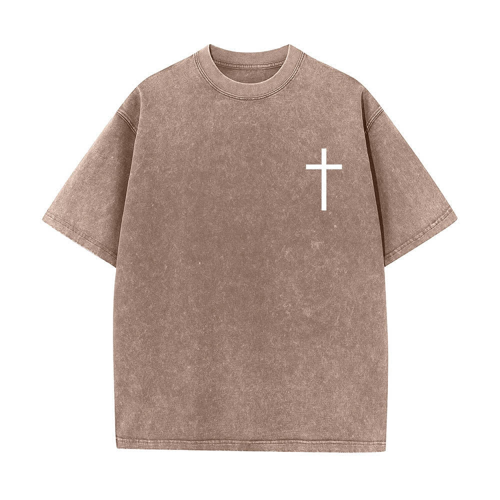 Christianartworkshop T-shirt lavata con stampa su entrambi i lati del versetto biblico Filippesi 4:13 e croce. - image 26