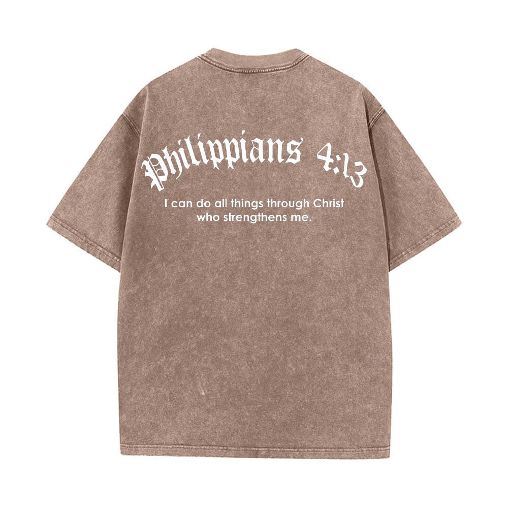 Christianartworkshop T-shirt lavata con stampa su entrambi i lati del versetto biblico Filippesi 4:13 e croce. - image 25