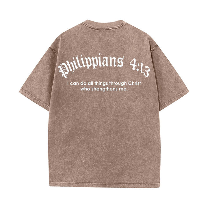 Christianartworkshop T-shirt lavata con stampa su entrambi i lati del versetto biblico Filippesi 4:13 e croce. - image 25