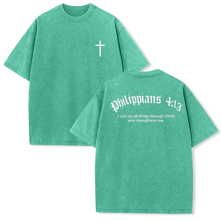 Christianartworkshop T-shirt lavata con stampa su entrambi i lati del versetto biblico Filippesi 4:13 e croce. - Verde - 5XL - image 3