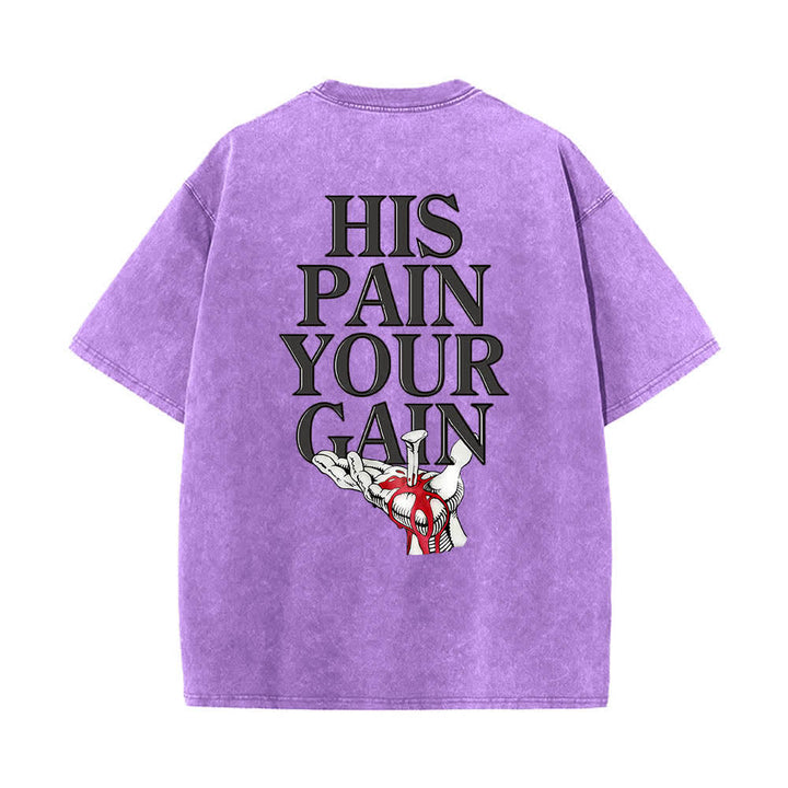 Christianartworkshop T-shirt lavata con stampa grafica "His Pain Your Gain" su entrambi i lati della Lord's Gym. - image 17