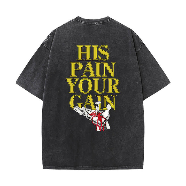 Christianartworkshop T-shirt lavata con stampa grafica "His Pain Your Gain" su entrambi i lati della Lord's Gym. - image 11