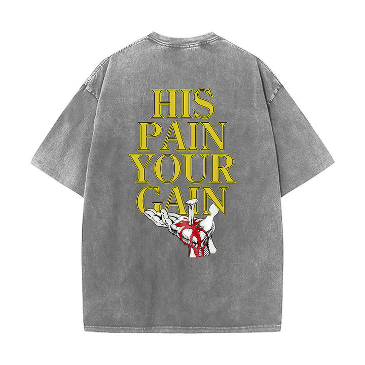 Christianartworkshop T-shirt lavata con stampa grafica "His Pain Your Gain" su entrambi i lati della Lord's Gym. - image 5