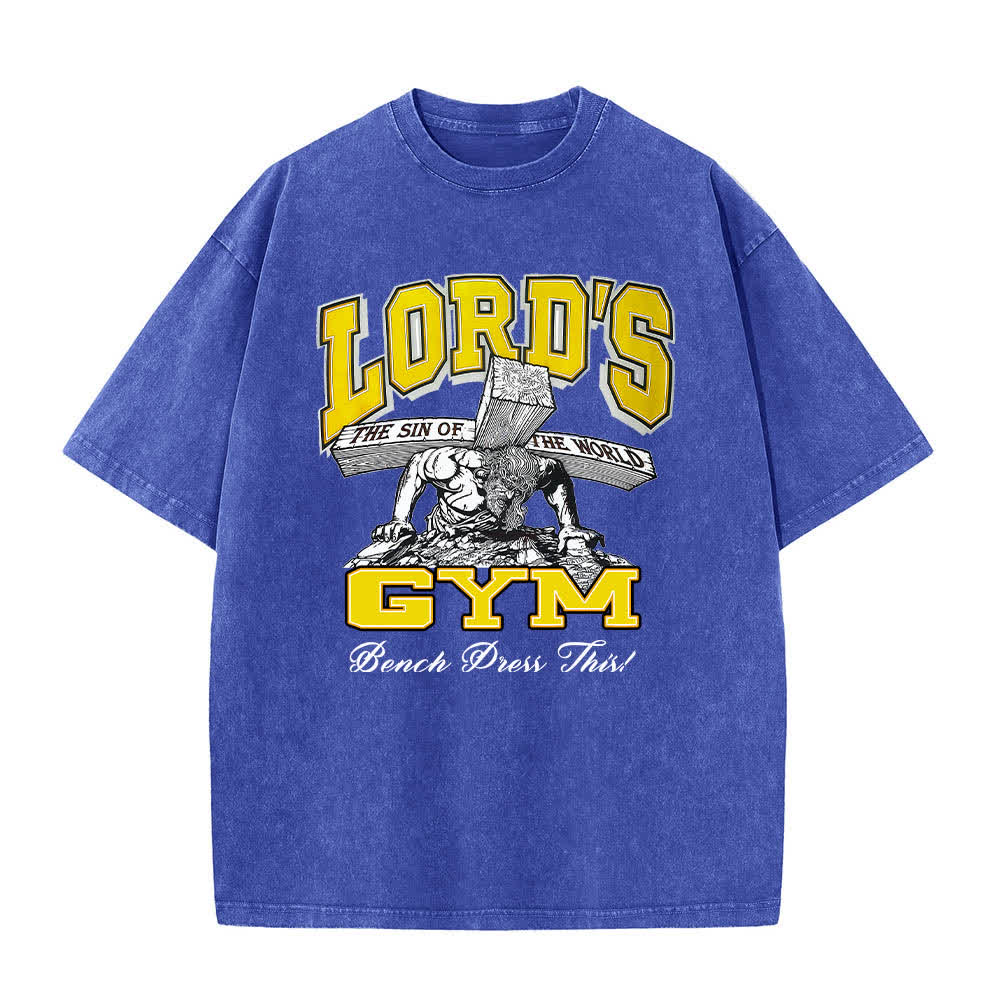 Christianartworkshop T-shirt lavata con stampa grafica "His Pain Your Gain" su entrambi i lati della Lord's Gym. - image 25