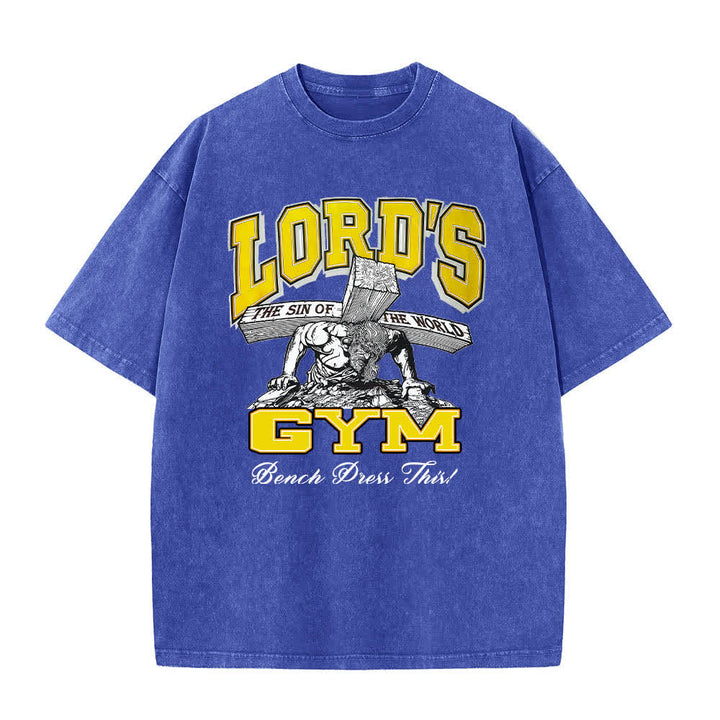 Christianartworkshop T-shirt lavata con stampa grafica "His Pain Your Gain" su entrambi i lati della Lord's Gym. - image 25