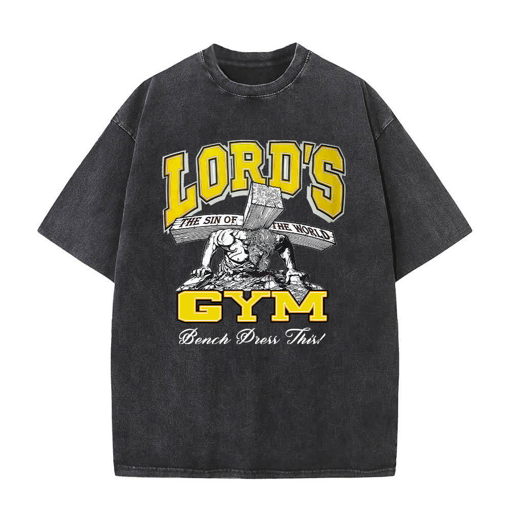 Christianartworkshop T-shirt lavata con stampa grafica "His Pain Your Gain" su entrambi i lati della Lord's Gym. - image 10